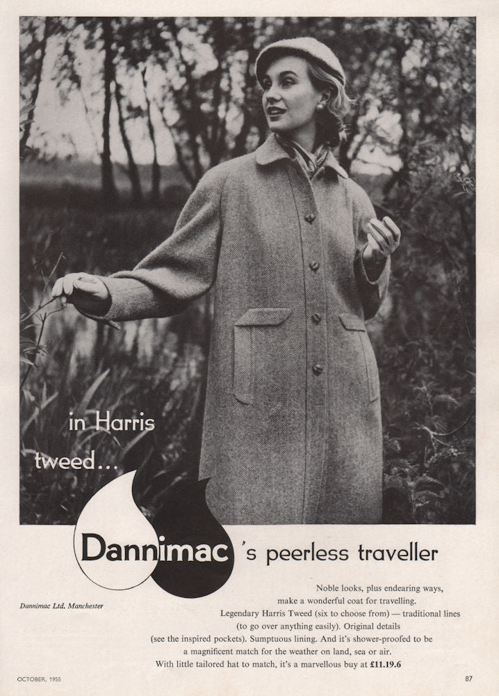 Dannimac's Peerless traveller. Harris tweed. Fashion advert. BRITISH VOGUE 1955